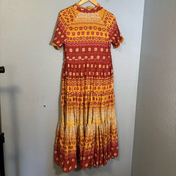 Free People Rare Feeling Red and Yellow Floral Maxi Dress XS Cottagecore Peasant - Picture 9 of 13